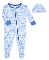 Max & Olivia Baby Boys 2-Piece Print Footie and Hat Set