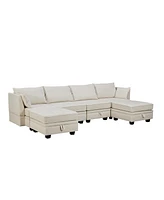 Modern Large U-Shape Modular Sectional Sofa, Convertible Sofa Bed with Reversible Chaise for Living Room, Storage Seat