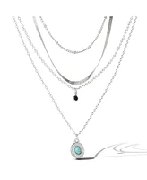 Jessica Simpson Silver-Tone Layered Necklace with Turquoise Pendant and Charm