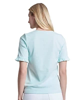 Jones New York Women's Elbow Ruffle Sleeve Crew Neck Top