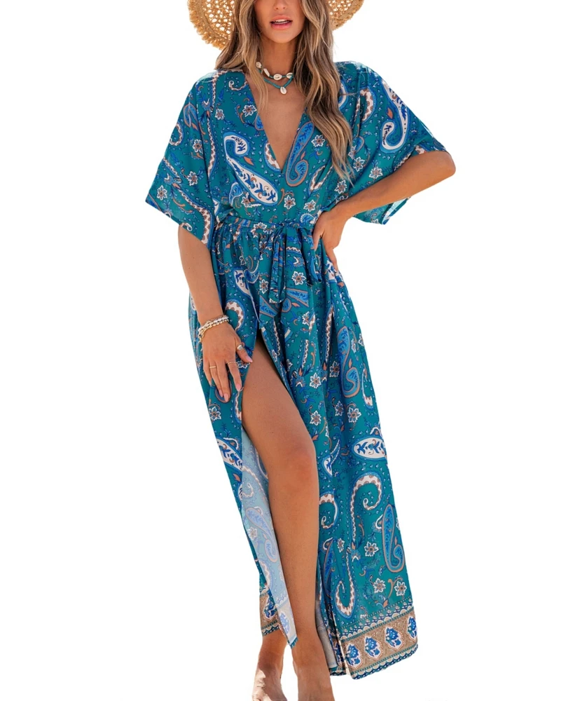 Women's Beach Goddess Paisley Cover-Up Maxi Beach Dress