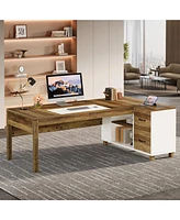 Tribesigns 78.7" L-Shaped Executive Desk, Large Computer Table with 2 Drawers and Storage Shelves, Modern Workstation Business Furniture for Home Offi