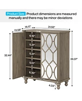 Tribesigns Mirror Shoe Cabinet,5-Tier Modern Shoe Organizer Cabinet with Doors,Freestanding 25-Pair Shoe Rack, Light Brown
