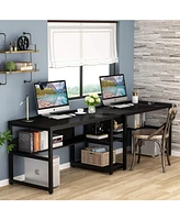 Tribesigns Two Person Desk with Bookshelf, 78.7 Computer Office Double for Person, Writing Workstation Shelf Home