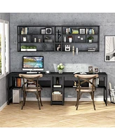 Tribesigns Two Person Desk with Bookshelf, 78.7 Computer Office Double for Person, Writing Workstation Shelf Home