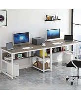 Tribesigns 78.7 Computer Office Double Desk for Two Person, Writing Desk Workstation with Shelf for Home Office, Grey