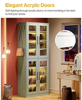 Tribesigns Tall Shoe Cabinet with Acrylic Doors and Led Lights, 8-Tier Entryway Storage Rack Adjustable Shelves Hanging Hooks for Narrow