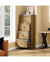 Tribesigns 4 Drawer File Cabinet with Lock, 13.78" Deep Vertical File Cabinet, Narrow Tall Wood Filing Cabinet for Letter/Legal/A4/F4 Size, 4 Storage