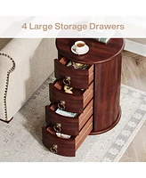 Tribesigns Round Solid Wood End Table Set of 2, No Assembly Required