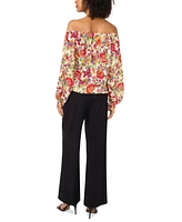 Vince Camuto Women's Floral Off-The-Shoulder Long-Sleeve Tie-Front Blouse