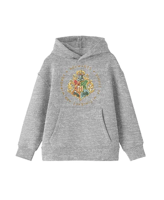 Harry Potter Hogwarts School Crest Boy's Heather Gray Sweatshirt-Medium