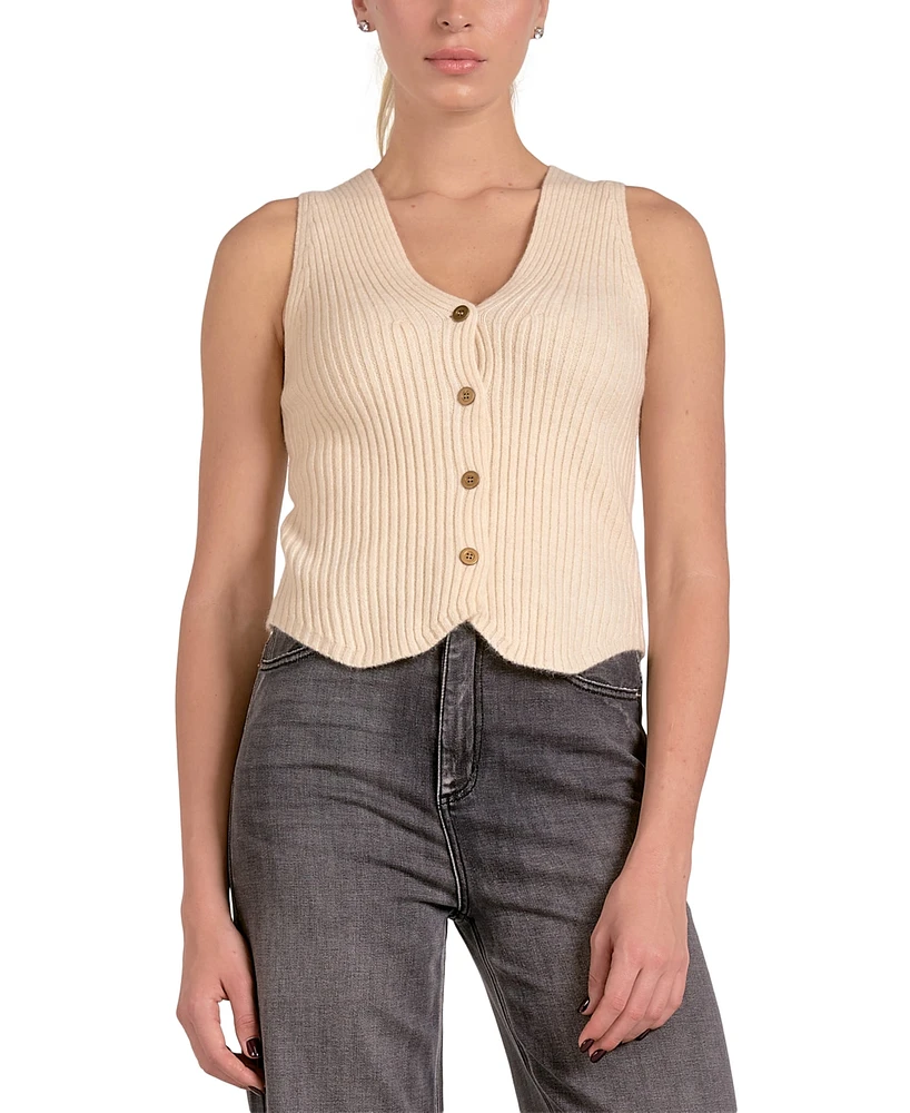 Elan Women's Ribbed-Knit Sleeveless Button-Front Vest