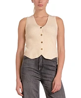 Elan Women's Ribbed-Knit Sleeveless Button-Front Vest