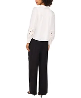 Vince Camuto Women's Embroidered-Inset Blouson-Sleeve Button-Front Top