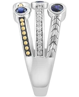 Effy Sapphire (5/8 ct. t.w.) & Diamond (1/10 ct. t.w.) Triple-Row Ring in Sterling Silver