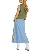 Driftwood Women's Joanna Denim Maxi Skirt X Pressed Flowers