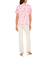Vince Camuto Women's Floral-Print V-Neck Tulip-Sleeve Top