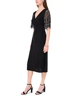 Msk Petite V-Neck Embellished-Sleeve Midi Dress