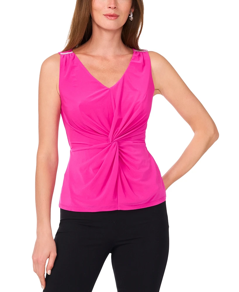 Msk Women's V-Neck Sleeveless Twist-Front Top