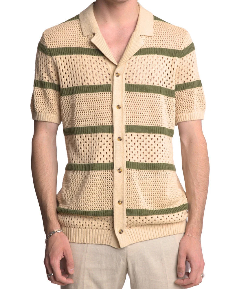 Paisley & Gray Men's Slim Fit Short Sleeve Crochet Cardigan Sweater