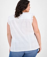 Tommy Hilfiger Plus Cotton Ruffled Sleeveless Shirt