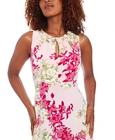 London Times Petite Pleated Keyhole-Cutout Dress