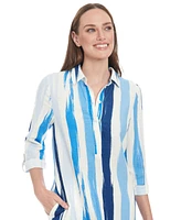 London Times Petite Linen-Blend Striped Shift Dress
