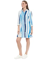 London Times Petite Linen-Blend Striped Shift Dress