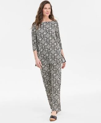 Jm Collection Womens Printed Boat Neck Tunic Pants Exclusively At Macys