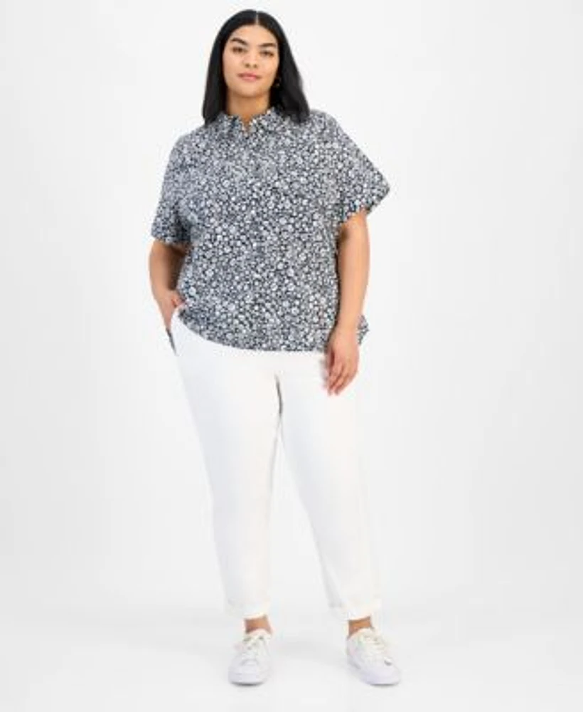 Tommy Hilfiger Plus Size Ditsy Print Camp Shirt Th Flex Hampton Chino Pants