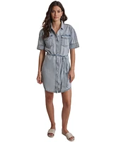 Dkny Jeans Women's Denim Self Belted Shirtdress