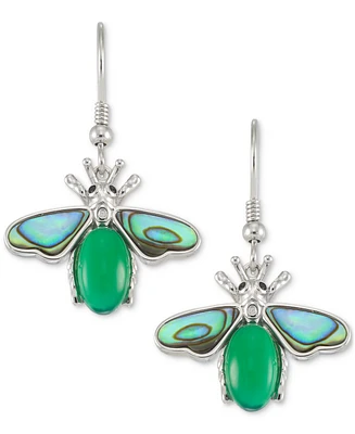 Abalone, Green Agate, & Marcasite Bee Drop Earrings in Sterling Silver