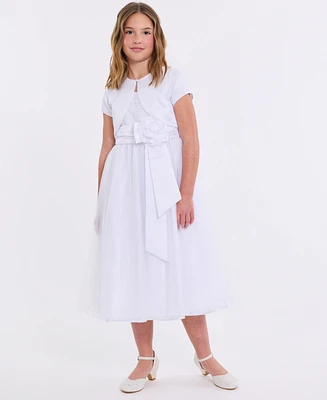 Bonnie Jean Big Girls Embroidered to Tulle Communion Dress with Jacket