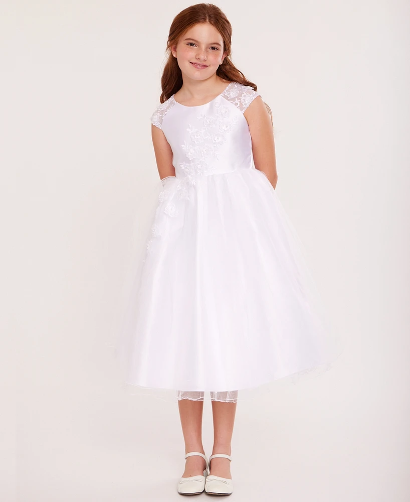 Bonnie Jean Big Girls Cascading Flower Applique Communion Dress