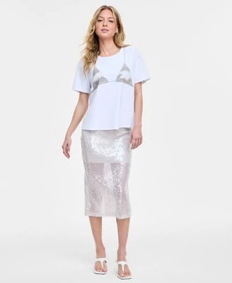 Bar Iii Womens Bikini Graphic T Shirt Sequin Skirt Exclusively At Macys