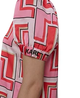 Karl Lagerfeld Paris Women's Geo-Print Puff-Sleeve Top