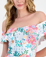 La Blanca Women's Riveria Resort Printed Off The Shoulder One-Piece Swimsuit, Exclusively at Macy's