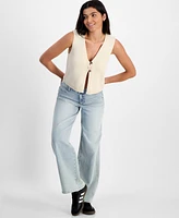 Hooked Up by Iot Juniors' Slub Knit Double-Button Vest