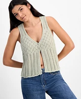 Hooked Up by Iot Juniors' Pointelle Double-Button Vest Top