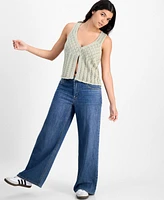 Hooked Up by Iot Juniors' Pointelle Double-Button Vest Top