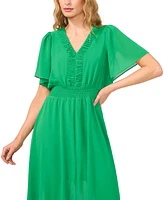 CeCe Women's Flutter-Sleeve Ruched V-Neck Smocked-Waist Maxi Dress
