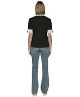 Karl Lagerfeld Paris Women's Contrast-Cuff Polo Top