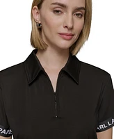 Karl Lagerfeld Paris Women's Logo-Cuff Polo Top