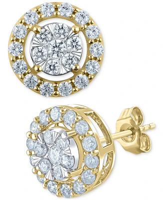 Diamond Openwork Halo Cluster Stud Earrings (1 ct. t.w.) in 14k Two Tone Gold