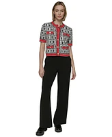 Karl Lagerfeld Paris Women's Geo-Print Four-Pocket Short-Sleeve Cardigan