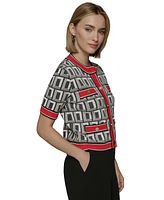 Karl Lagerfeld Paris Women's Geo-Print Four-Pocket Short-Sleeve Cardigan