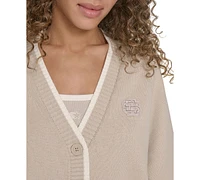 Starter Women's Cotton Contrast-Trim Button Cardigan Sweater