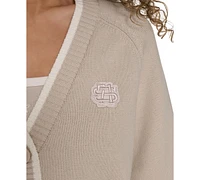 Starter Women's Cotton Contrast-Trim Button Cardigan Sweater