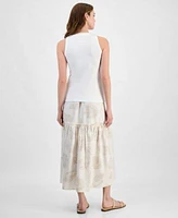 Jones New York Womens Cutaway Applique Tank Top Tiered Maxi Skirt