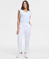 Nautica Jeans Women's Cotton Striped Ruffled-Sleeve Sweater